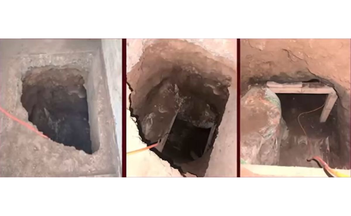 Operativo policial en el local donde se descubrió el túnel clandestino en Pachuca, Hidalgo.