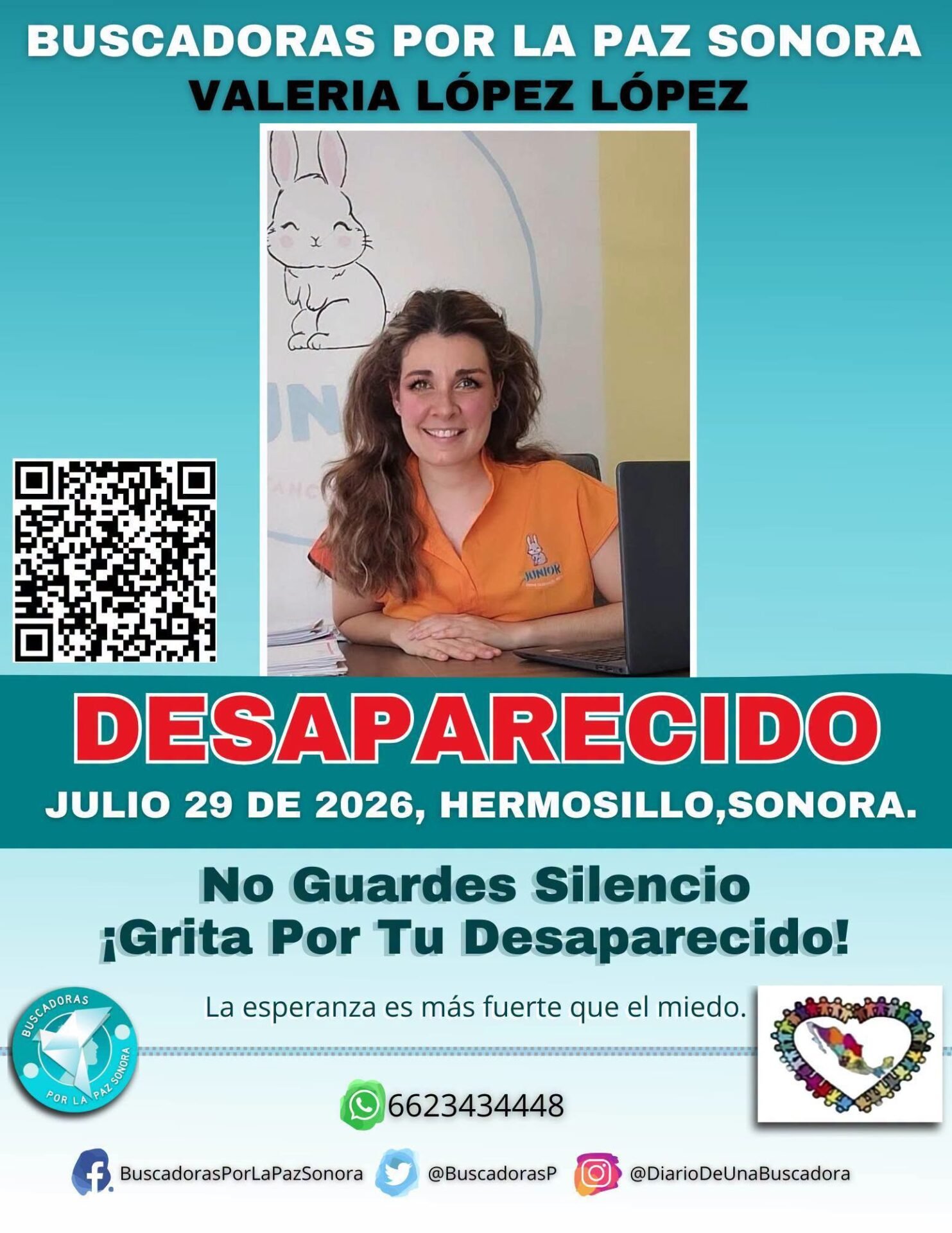 Ficha de búsqueda emitida por el colectivo Buscadoras por la Paz tras la detención de Lizeth Villalobos.